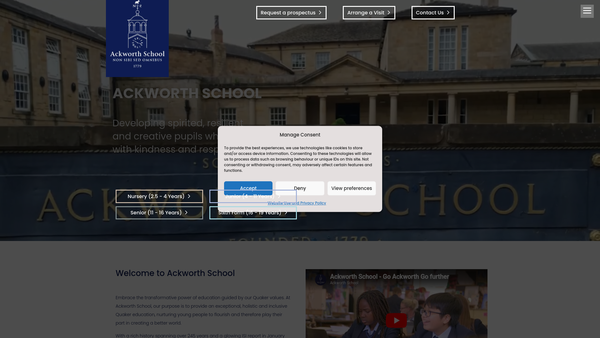 Screenshot of the Ackworth School website