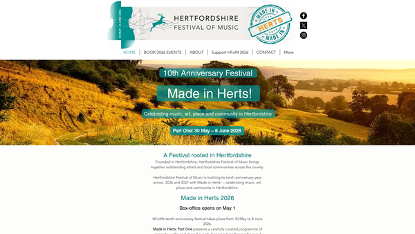 Screenshot of the The Hertfordshire Festival Of Music ("Hfom") website