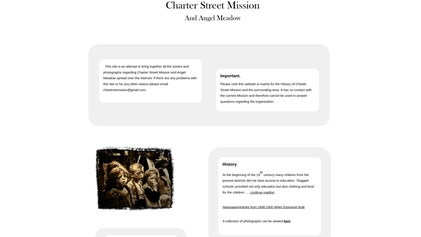 Screenshot of the Charter Street Mission, Sunday School And Working Girls' Home (Originally Known As Charter Street Ragged School And Working Girls Home) website