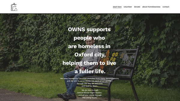 Screenshot of the Oxford Winter Night Shelter website
