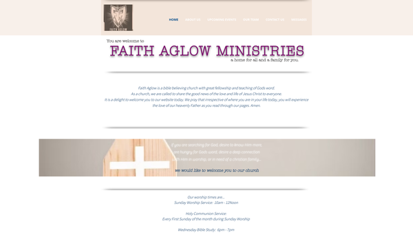 Screenshot of the Faith Aglow Ministries website