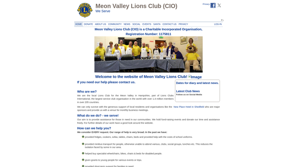 Screenshot of the Meon Valley Lions Club (CIO) website
