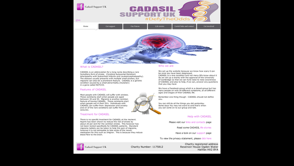 Screenshot of the Cadasil Support UK website