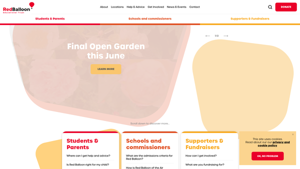 Screenshot of the Red Balloon Learner Centre Cambridge website
