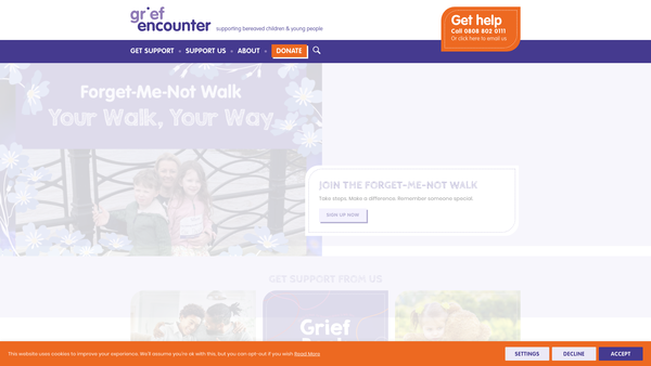 Screenshot of the Grief Encounter website