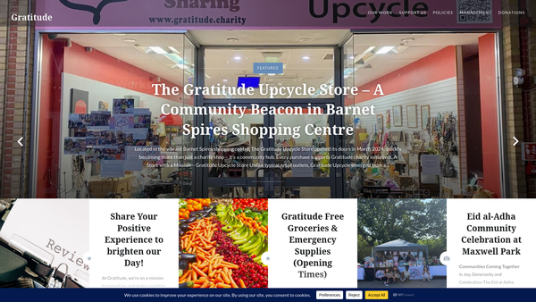 Screenshot of the Gratitude website