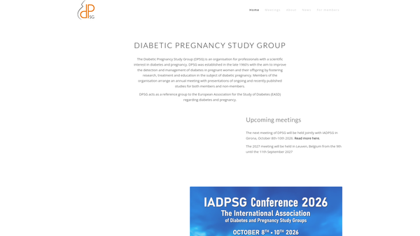 Screenshot of the Diabetic Pregnancy Study Group website