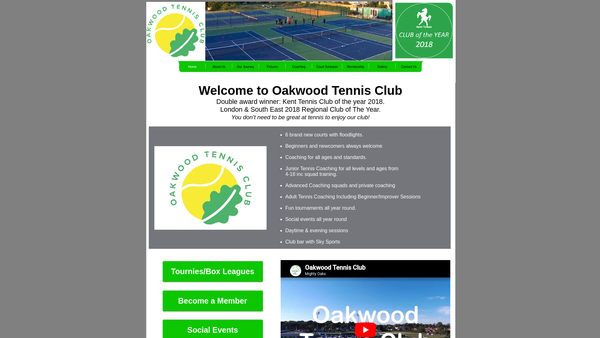 Screenshot of the Oakwood Tennis Club website