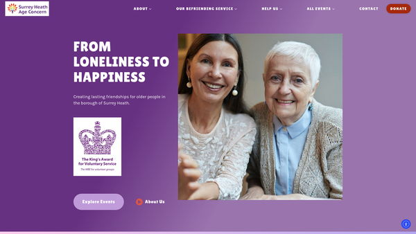 Screenshot of the Surrey Heath Age Concern CIO website