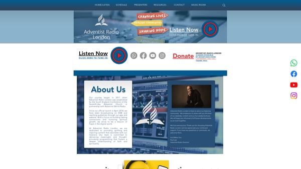 Screenshot of the Adventist Radio London website