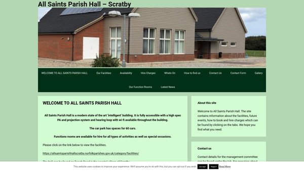 Screenshot of the All Saints Parish Hall website