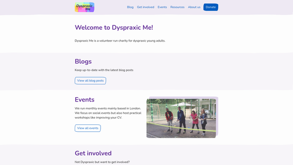 Screenshot of the Dyspraxic ME website
