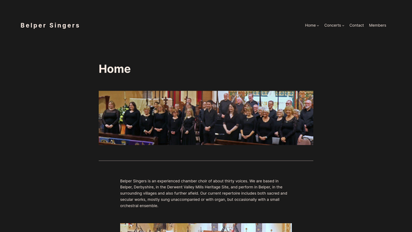 Screenshot of the Belper Singers website