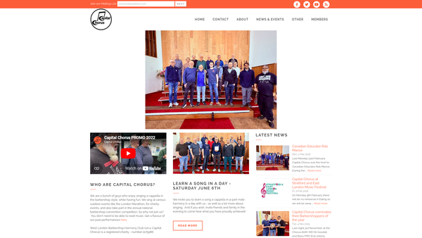 Screenshot of the West London Barbershop Harmony Club website