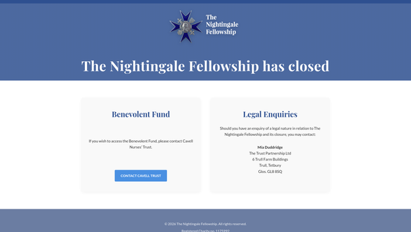 Screenshot of the The Nightingale Fellowship website