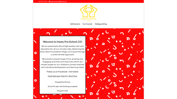 Screenshot of the Haxey Pre School CIO website
