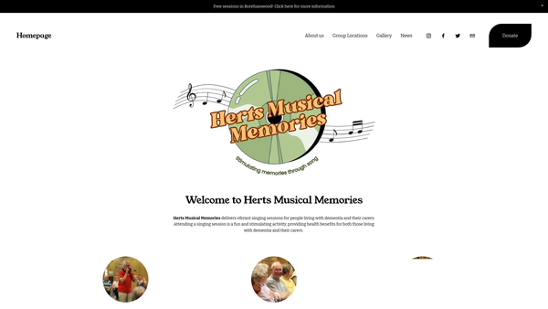 Screenshot of the Herts Musical Memories website
