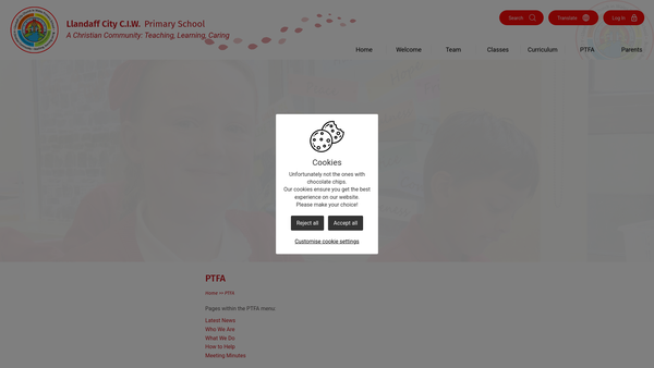 Screenshot of the Llandaff City PTFA website