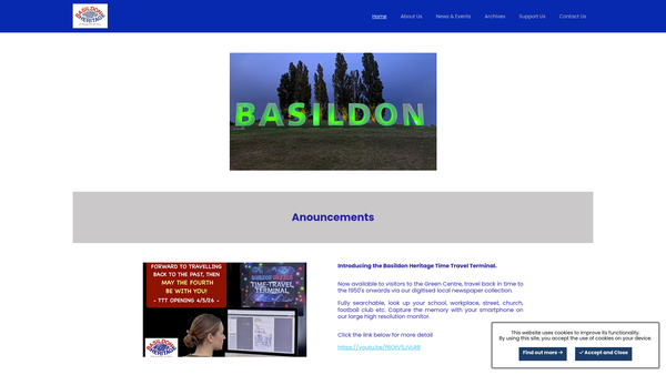 Screenshot of the Basildon Borough Heritage Society website