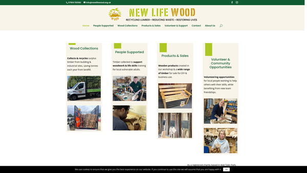 Screenshot of the New Life Wood website