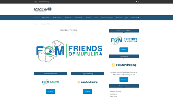 Screenshot of the Friends Of Mufulira website