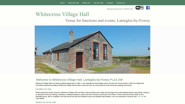 Screenshot of the Whitecross Village Hall website