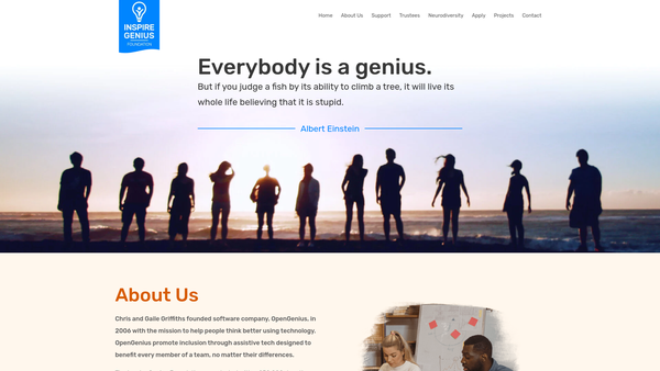 Screenshot of the Inspire Genius Foundation website