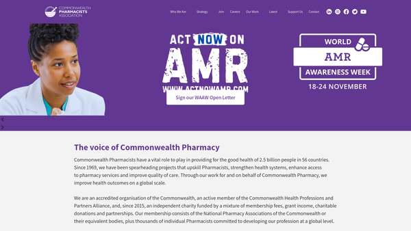 Screenshot of the The Commonwealth Pharmacists Association website