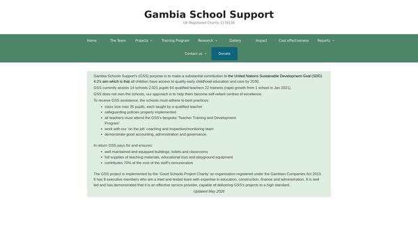 Screenshot of the Gambia School Support website