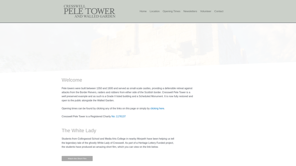 Screenshot of the Cresswell Pele Tower website