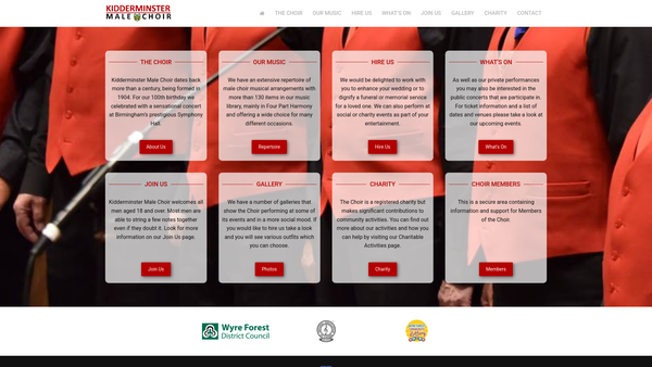 Screenshot of the Kidderminster Male Choir CIO website