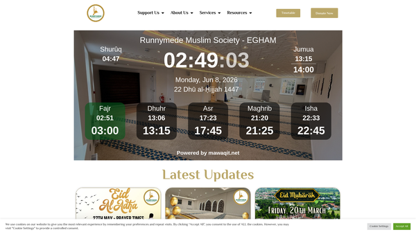 Screenshot of the Runnymede Muslim Society website
