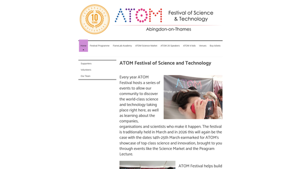 Screenshot of the Atom Festival Of Science & Technology website