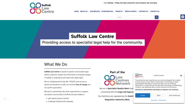 Screenshot of the Suffolk Law Centre website