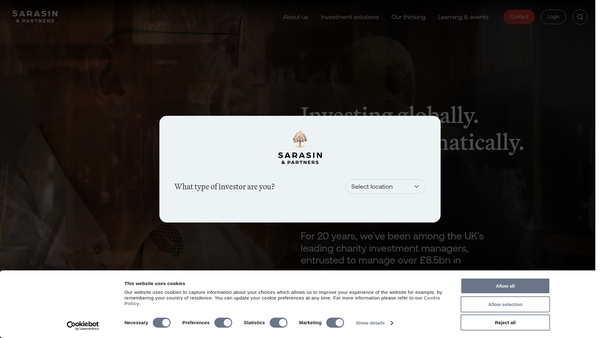 Screenshot of the Sarasin Charity Authorised Investment Funds website