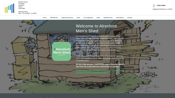 Screenshot of the Alresford Men's Shed website