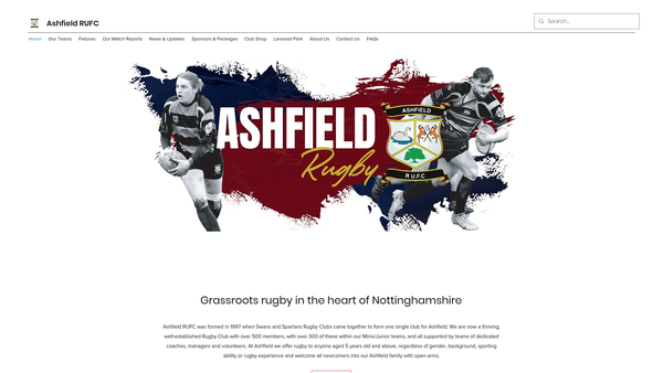 Screenshot of the Ashfield Rugby Union Football Club Limited website