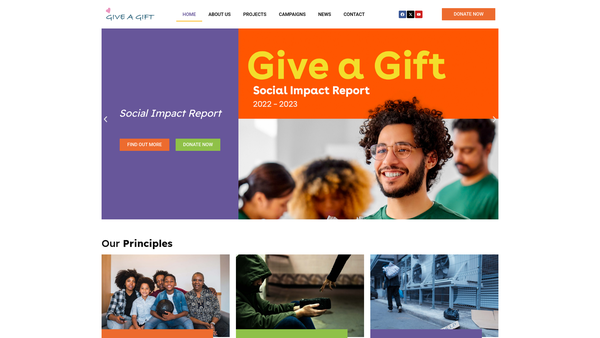 Screenshot of the Give A Gift website