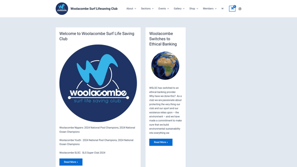 Screenshot of the Woolacombe Surf Life Saving Club (CIO) website