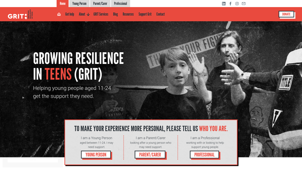Screenshot of the Growing Resilience In Teens website