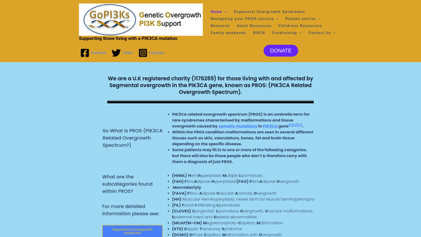 Screenshot of the Gopi3ks (Genetic Overgrowth Pi3k Support) website