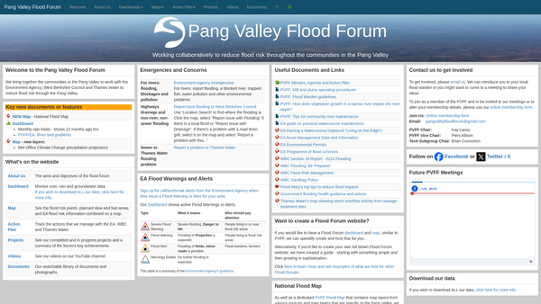 Screenshot of the Pang Valley Flood Forum website
