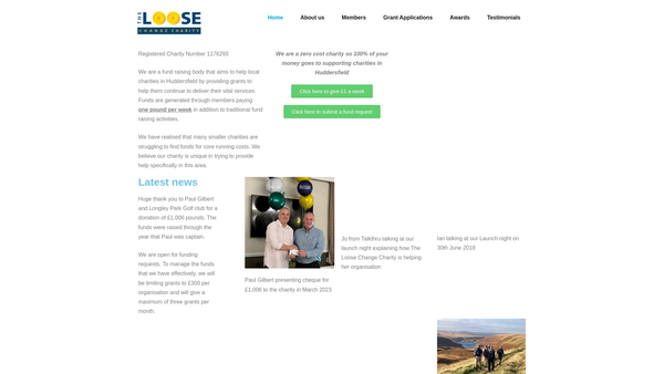 Screenshot of the The Loose Change Charity website