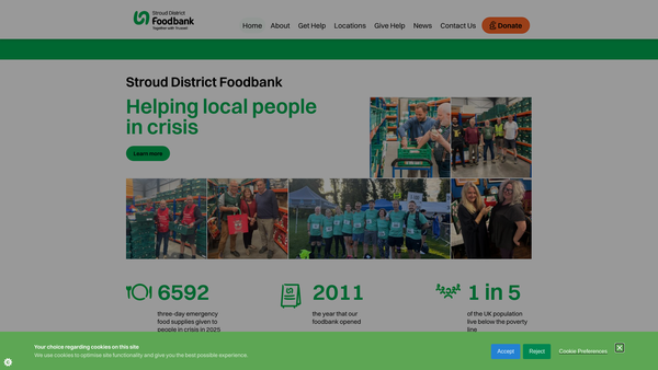Screenshot of the Stroud District Foodbank CIO website