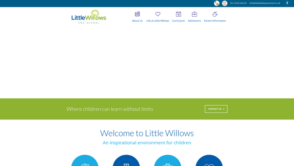 Screenshot of the Little Willows Pre-School (Warwickshire) website