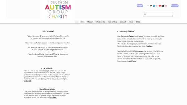 Screenshot of the London Autism Group Charity website