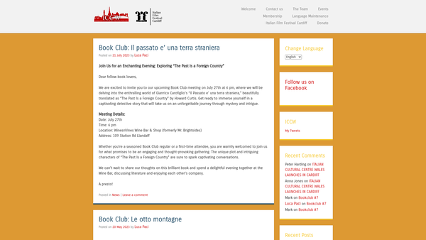 Screenshot of the Italian Cultural Centre Wales website