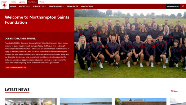 Screenshot of the Northampton Saints Foundation website