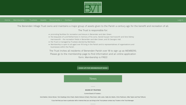 Screenshot of the Benenden Village Trust website