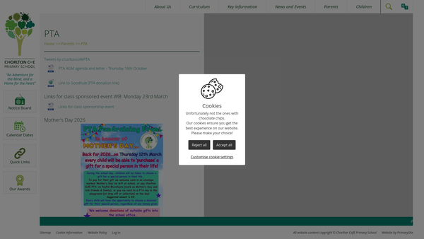 Screenshot of the Chorlton C Of E School PTA website